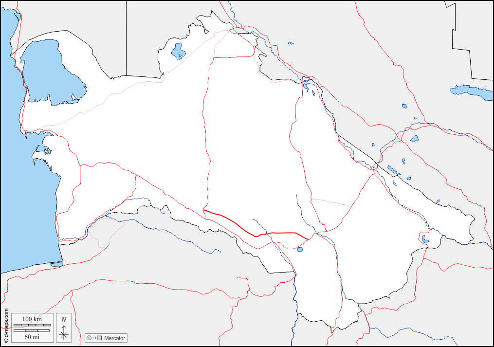 Turkmenistan : d-maps.com: mappa gratuita, mappa muta gratuita, cartina muta gratuita : frontiere, idrografia, strade