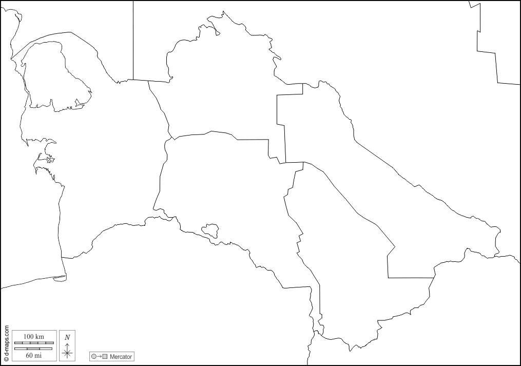 Turkmenistan : d-maps.com: Kostenlose Karten, kostenlose stumme Karte, kostenlose unausgefüllt Landkarte, kostenlose hochauflösende Umrisskarte : Grenzen, Provinzen, weiß