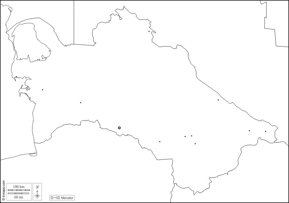 Turkmenistan : d-maps.com: mappa gratuita, mappa muta gratuita, cartina muta gratuita : frontiere, principali città, bianco