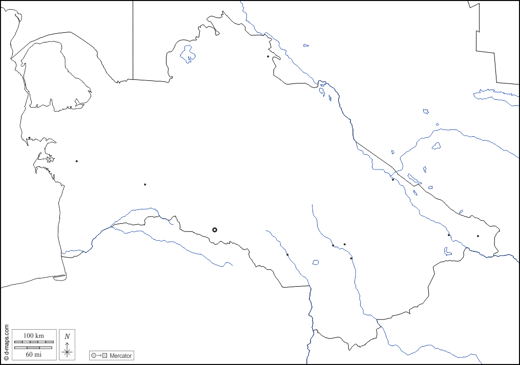 Turkmenistan : d-maps.com: mappa gratuita, mappa muta gratuita, cartina muta gratuita : frontiere, idrografia, principali città, bianco