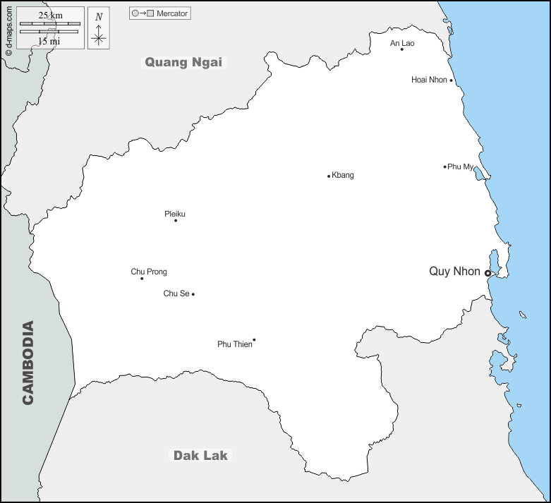 Provincia di Gia Lai : d-maps.com: mappa gratuita, mappa muta gratuita, cartina muta gratuita : frontiere, principali città, nomi