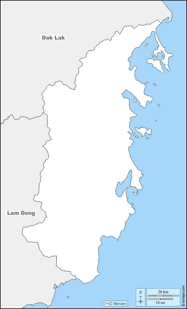 Provincia di Khanh Hoa : d-maps.com: mappa gratuita, mappa muta gratuita, cartina muta gratuita : frontiere, nomi