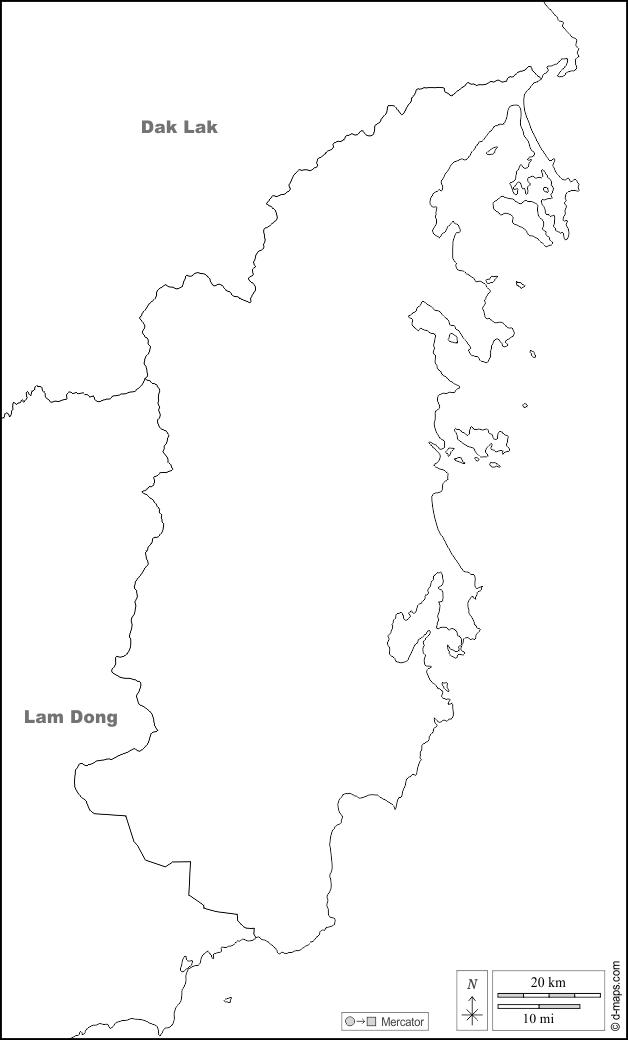 Provincia di Khanh Hoa : d-maps.com: mappa gratuita, mappa muta gratuita, cartina muta gratuita : frontiere, nomi, bianco