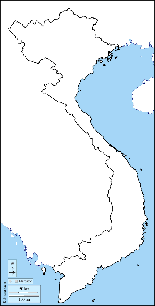 Vietnam : d-maps.com: free map, free blank map, free outline map, free base map : coasts, limits, white