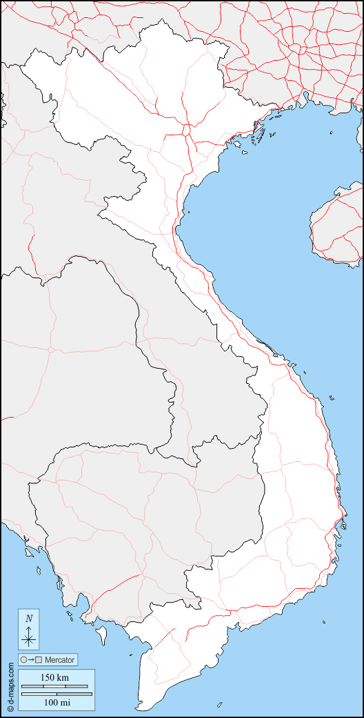 Vietnam : d-maps.com: free map, free blank map, free outline map, free base map : boundaries, roads