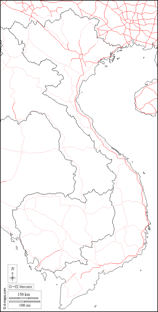 Vietnam : d-maps.com: free map, free blank map, free outline map, free base map : boundaries, roads, white
