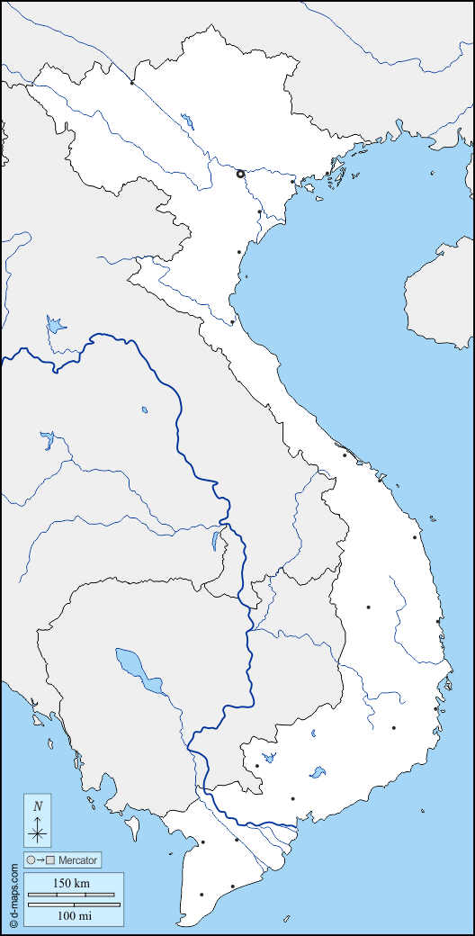 فيتنام : خريطة مجانية, خريطة خاليه من الفراغ, خريطة الخطوط العريضة, خريطة القاعدة الحرة
 : حدود, هيدروغرافيا, المدن الرئيسية