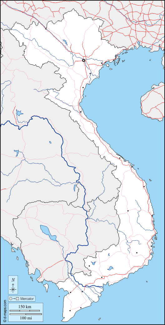 فيتنام : خريطة مجانية, خريطة خاليه من الفراغ, خريطة الخطوط العريضة, خريطة القاعدة الحرة
 : حدود, هيدروغرافيا, المدن الرئيسية, الطرق