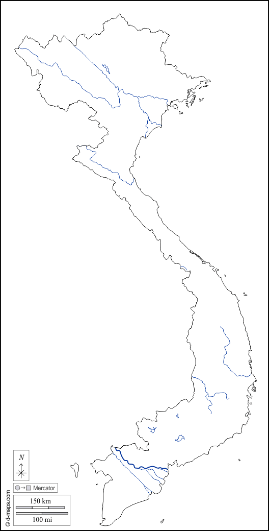 فيتنام : خريطة مجانية, خريطة خاليه من الفراغ, خريطة الخطوط العريضة, خريطة القاعدة الحرة
 : الخطوط العريضة, هيدروغرافيا, أبيض