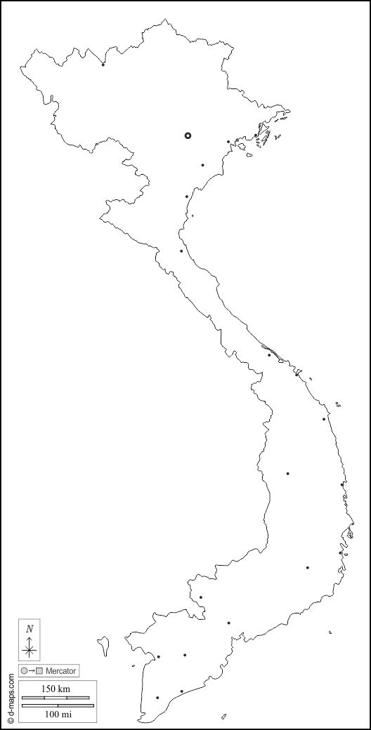 فيتنام : خريطة مجانية, خريطة خاليه من الفراغ, خريطة الخطوط العريضة, خريطة القاعدة الحرة
 : الخطوط العريضة, المدن الرئيسية, أبيض