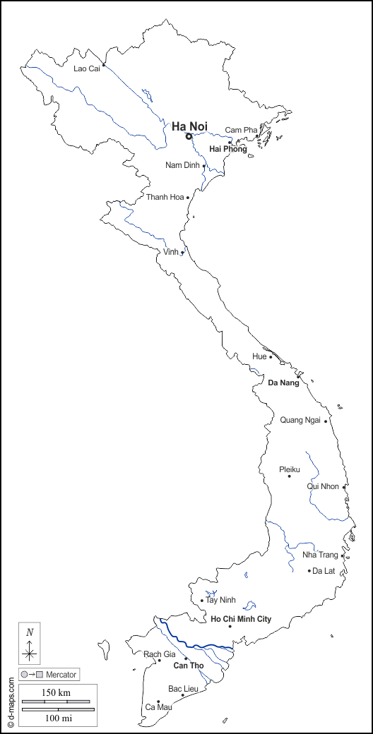 فيتنام : خريطة مجانية, خريطة خاليه من الفراغ, خريطة الخطوط العريضة, خريطة القاعدة الحرة
 : الخطوط العريضة, هيدروغرافيا, المدن الرئيسية, أسماء, أبيض