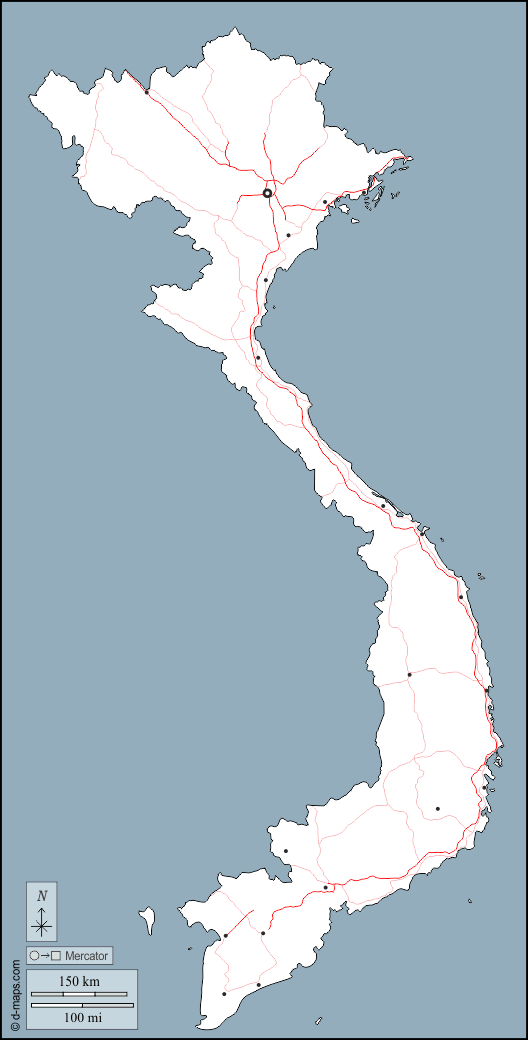 فيتنام : خريطة مجانية, خريطة خاليه من الفراغ, خريطة الخطوط العريضة, خريطة القاعدة الحرة
 : الخطوط العريضة, المدن الرئيسية, الطرق