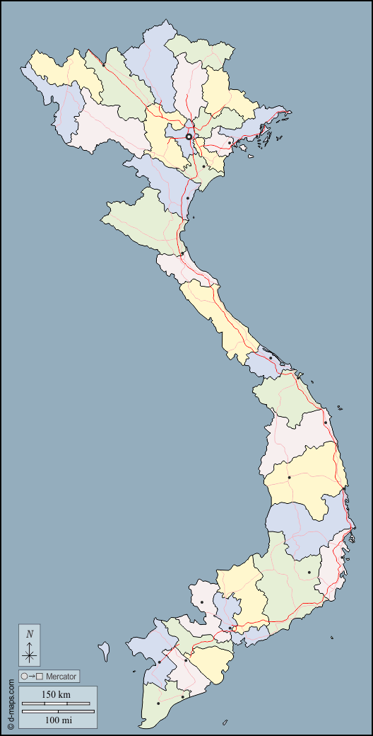 فيتنام : خريطة مجانية, خريطة خاليه من الفراغ, خريطة الخطوط العريضة, خريطة القاعدة الحرة
 : الخطوط العريضة, المحافظات, المدن الرئيسية, الطرق, اللون