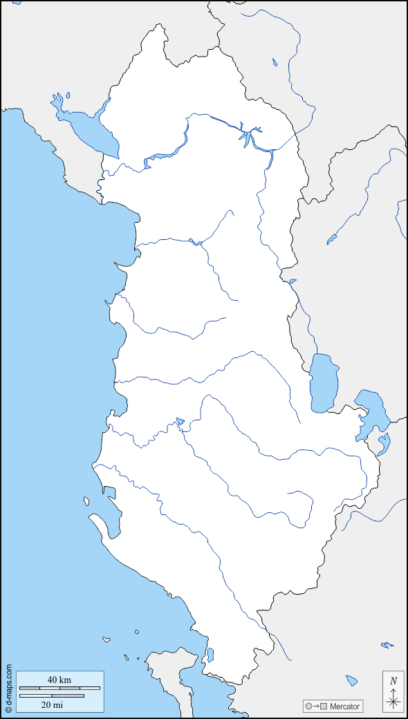 Albania : d-maps.com: mappa gratuita, mappa muta gratuita, cartina muta gratuita : frontiere, idrografia