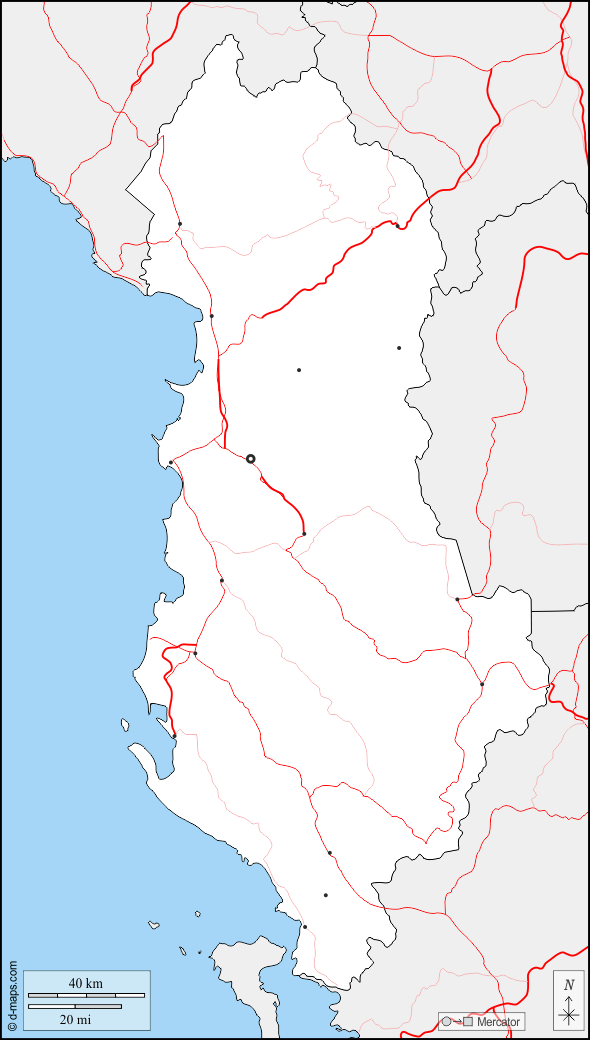 Albania : d-maps.com: mappa gratuita, mappa muta gratuita, cartina muta gratuita : frontiere, principali città, strade