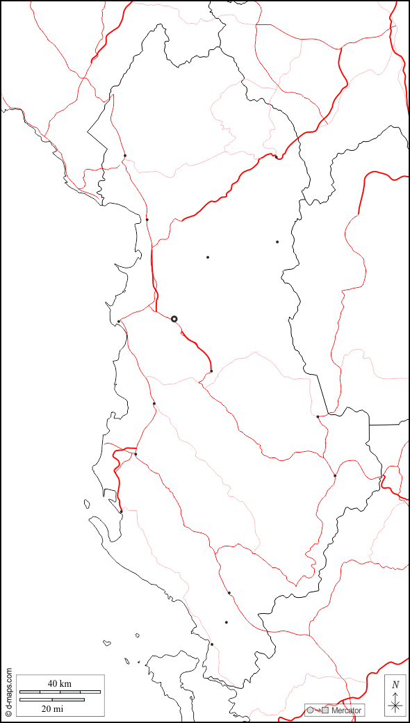 Albania : d-maps.com: mappa gratuita, mappa muta gratuita, cartina muta gratuita : frontiere, principali città, strade, bianco