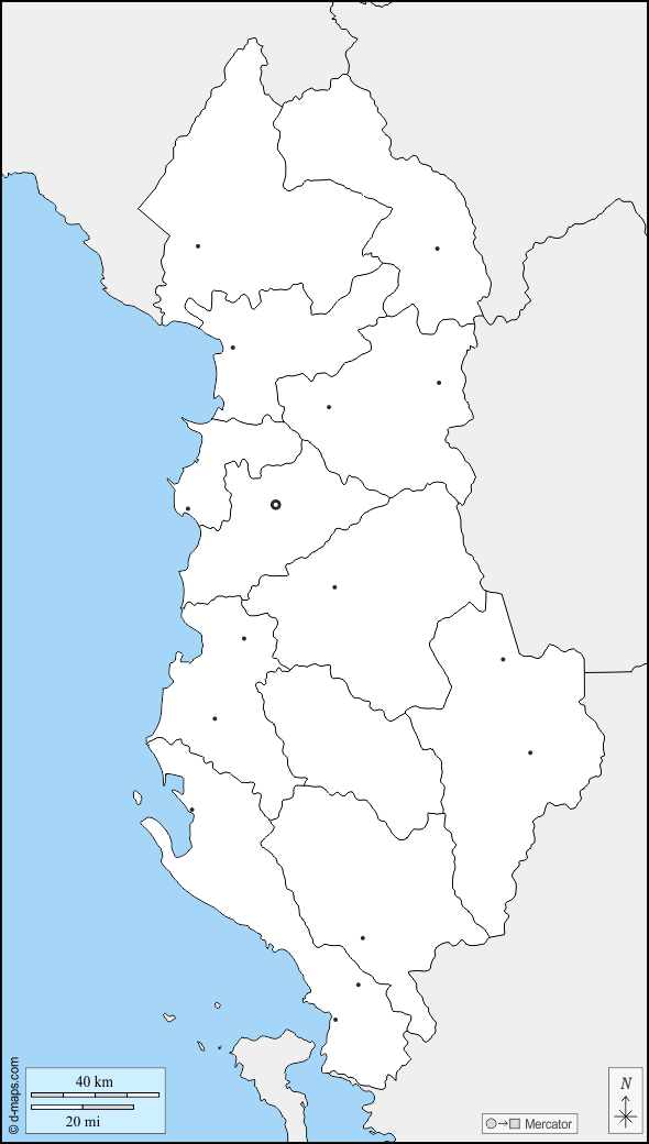 Albania : d-maps.com: mappa gratuita, mappa muta gratuita, cartina muta gratuita : frontiere, prefetture, principali città