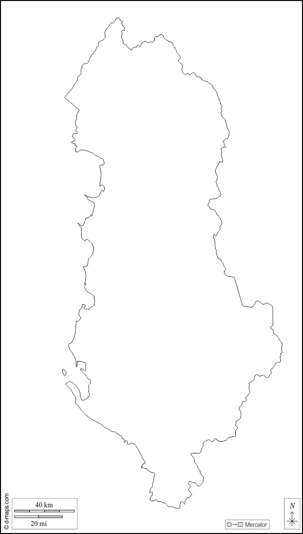Albania : d-maps.com: mappa gratuita, mappa muta gratuita, cartina muta gratuita : contorni, bianco