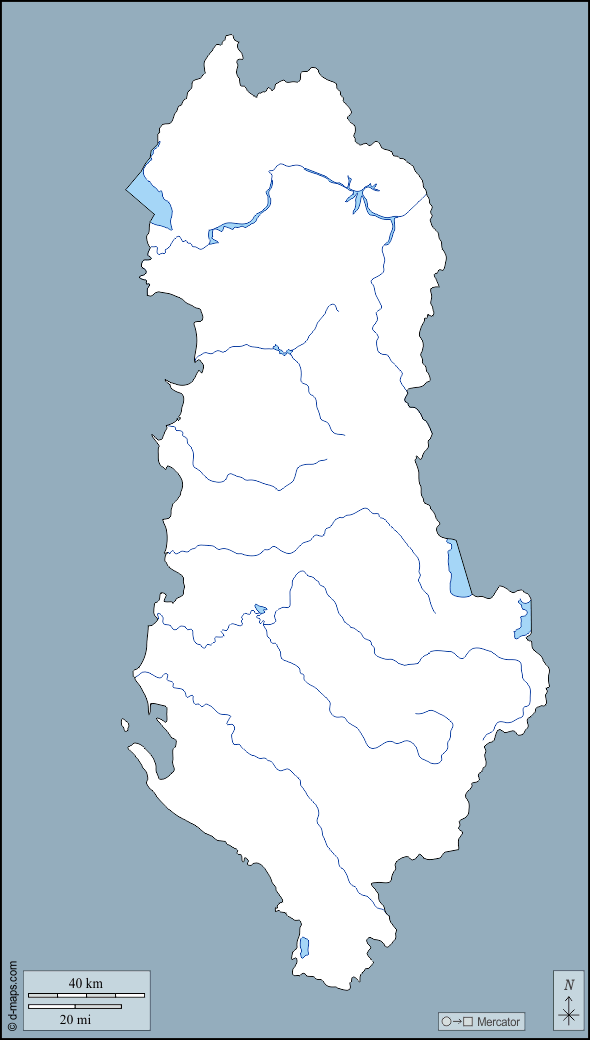 Albania : d-maps.com: mappa gratuita, mappa muta gratuita, cartina muta gratuita : contorni, idrografia