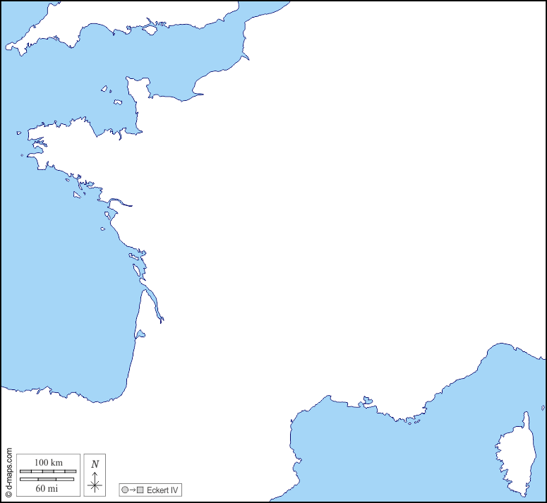 Francia : d-maps.com: mappa gratuita, mappa muta gratuita, cartina muta gratuita : litorali