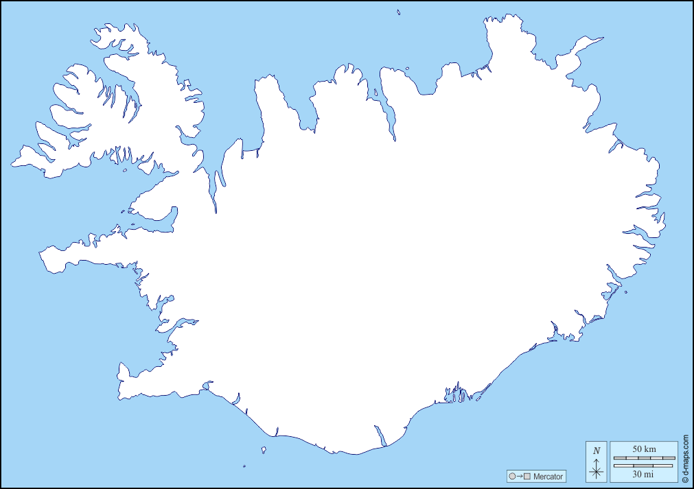 Islanda : d-maps.com: mappa gratuita, mappa muta gratuita, cartina muta gratuita : litorali