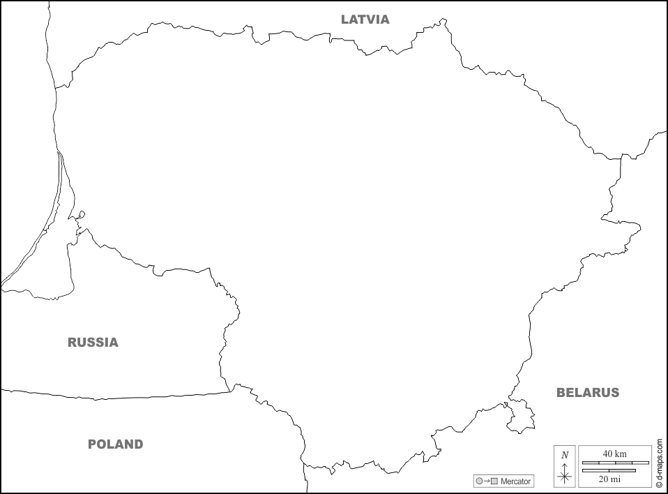 Lituania : d-maps.com: mappa gratuita, mappa muta gratuita, cartina muta gratuita : frontiere, nomi, bianco