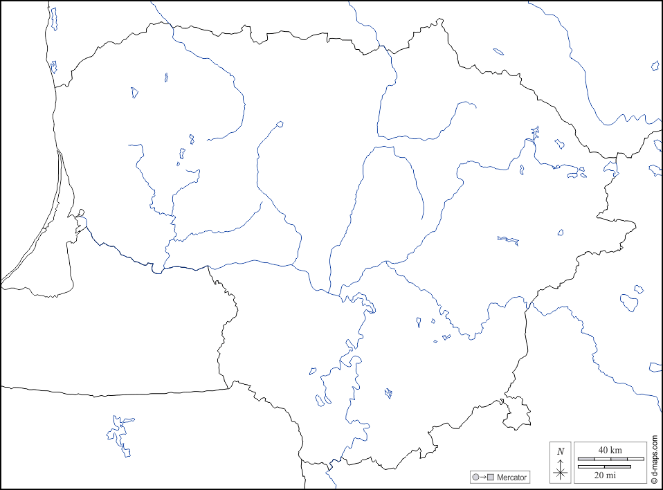 Lituania : d-maps.com: mappa gratuita, mappa muta gratuita, cartina muta gratuita : frontiere, idrografia, bianco