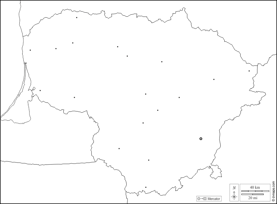 Litauen : d-maps.com: Kostenlose Karten, kostenlose stumme Karte, kostenlose unausgefüllt Landkarte, kostenlose hochauflösende Umrisskarte : Grenzen, Wichtige Städte, weiß