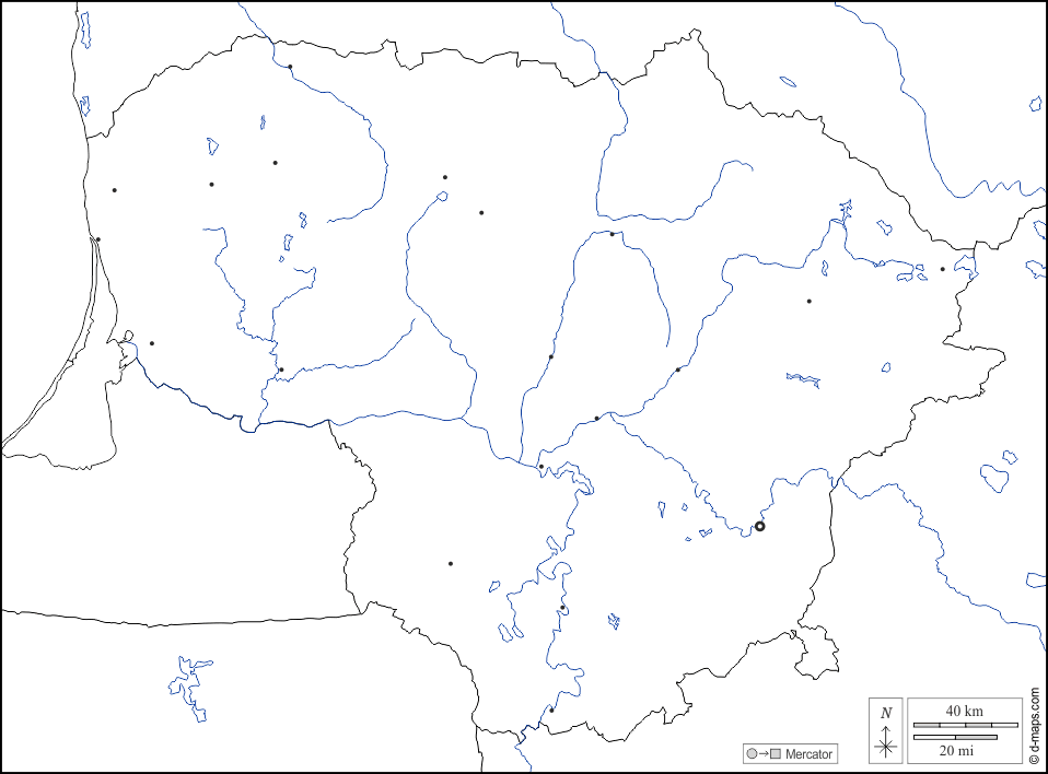 Lituania : d-maps.com: mappa gratuita, mappa muta gratuita, cartina muta gratuita : frontiere, idrografia, principali città, bianco