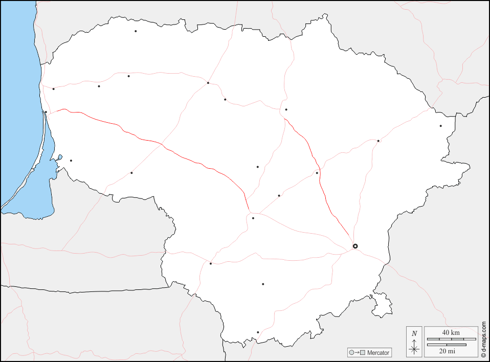 Lituania : d-maps.com: mappa gratuita, mappa muta gratuita, cartina muta gratuita : frontiere, principali città, strade