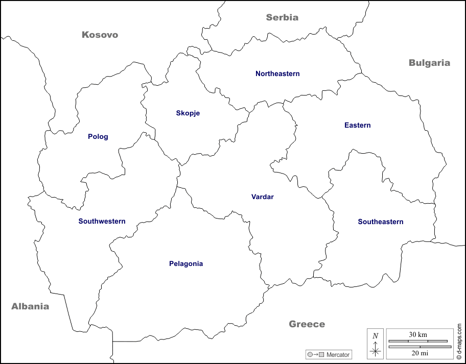 Macedonia del Nord : d-maps.com: mappa gratuita, mappa muta gratuita, cartina muta gratuita : frontiere, regioni, nomi, bianco