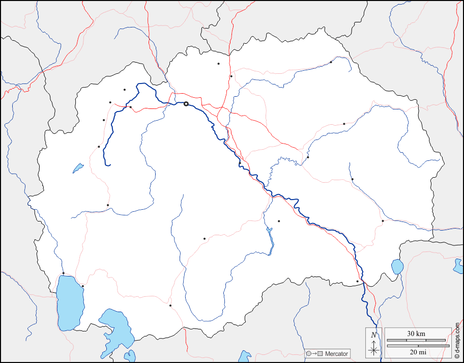 Macedonia del Nord : d-maps.com: mappa gratuita, mappa muta gratuita, cartina muta gratuita : frontiere, idrografia, principali città, strade