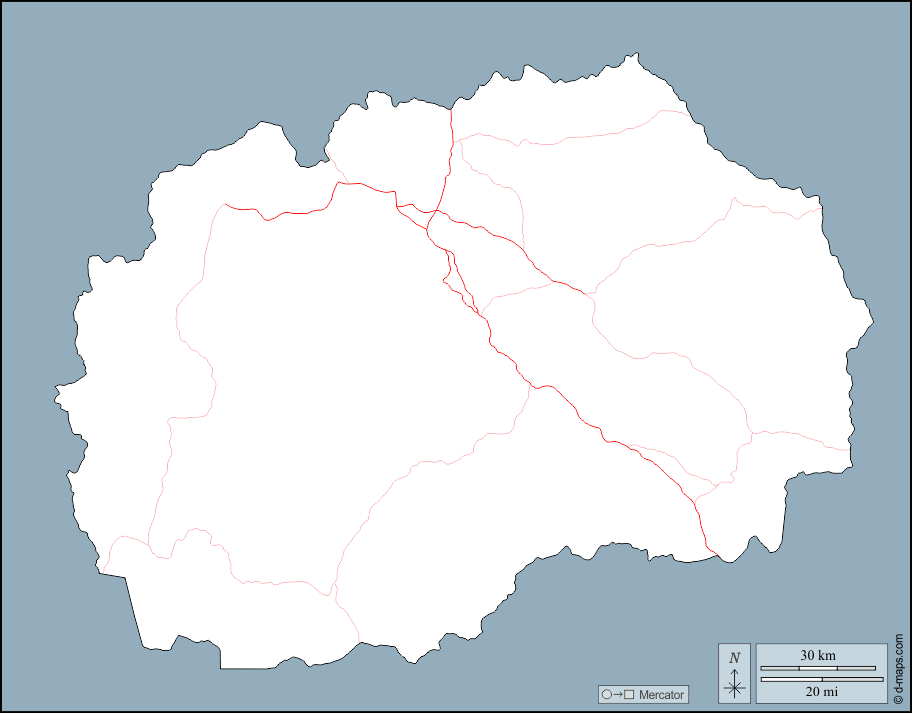 Macedonia del Nord : d-maps.com: mappa gratuita, mappa muta gratuita, cartina muta gratuita : contorni, strade