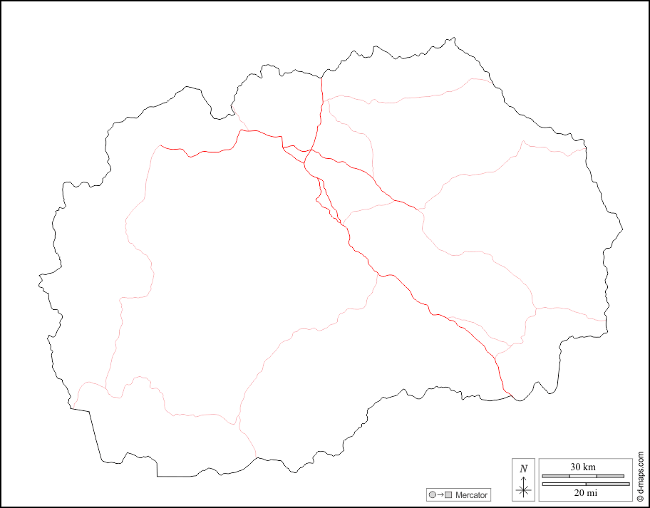 Macedonia del Nord : d-maps.com: mappa gratuita, mappa muta gratuita, cartina muta gratuita : contorni, strade, bianco
