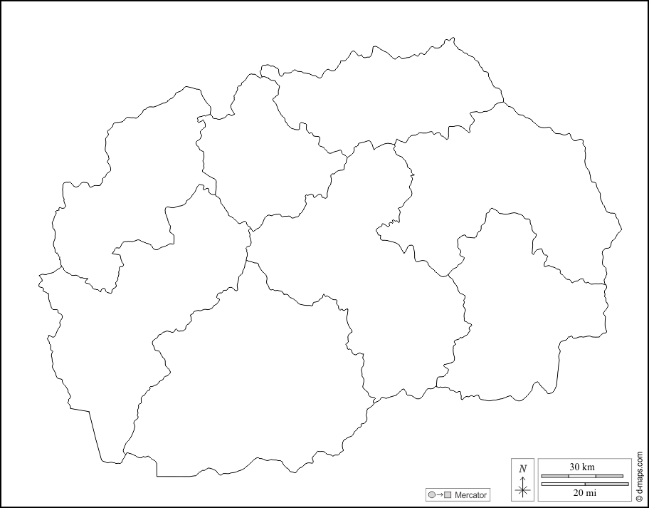 Macedonia del Nord : d-maps.com: mappa gratuita, mappa muta gratuita, cartina muta gratuita : contorni, regioni, bianco