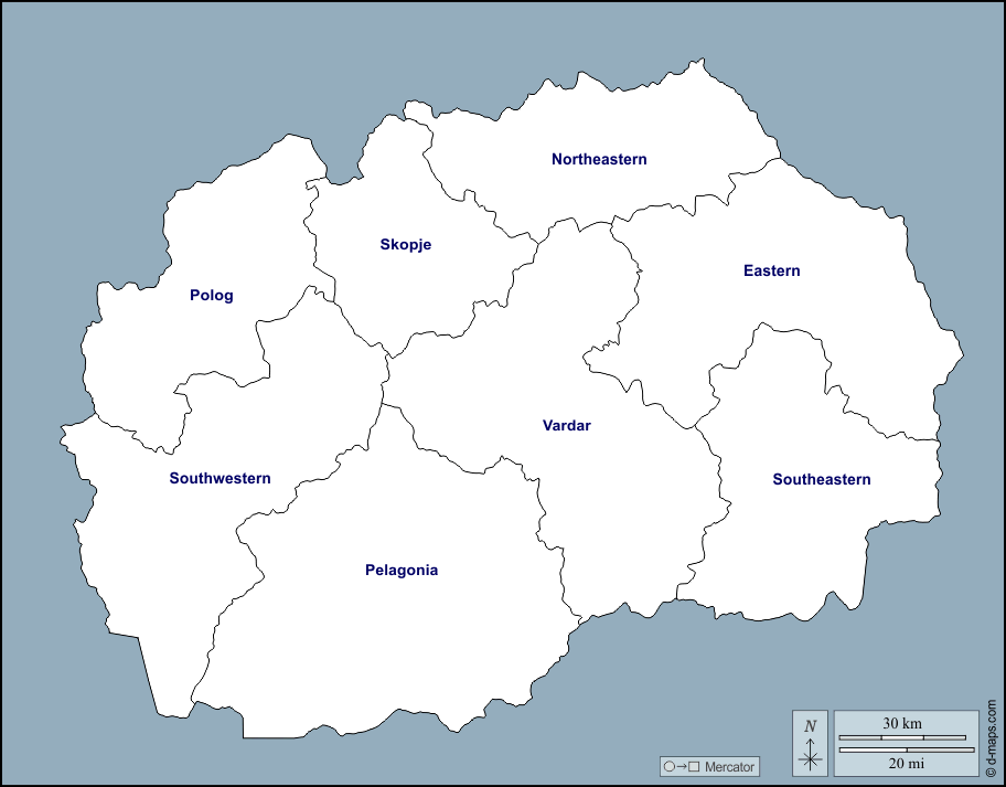 Macedonia del Nord : d-maps.com: mappa gratuita, mappa muta gratuita, cartina muta gratuita : contorni, regioni, nomi