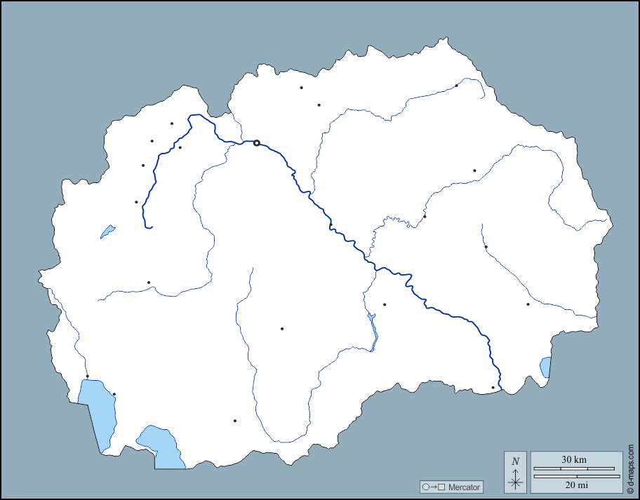 Macedonia del Nord : d-maps.com: mappa gratuita, mappa muta gratuita, cartina muta gratuita : contorni, idrografia, principali città
