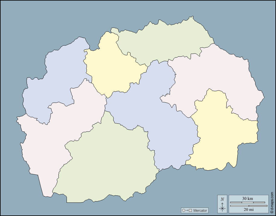 Macedonia del Nord : d-maps.com: mappa gratuita, mappa muta gratuita, cartina muta gratuita : contorni, regioni, colore