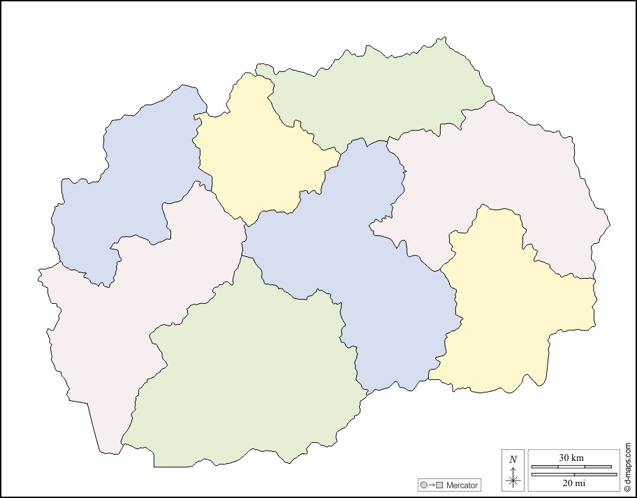 Macedonia del Nord : d-maps.com: mappa gratuita, mappa muta gratuita, cartina muta gratuita : contorni, regioni, colore, bianco