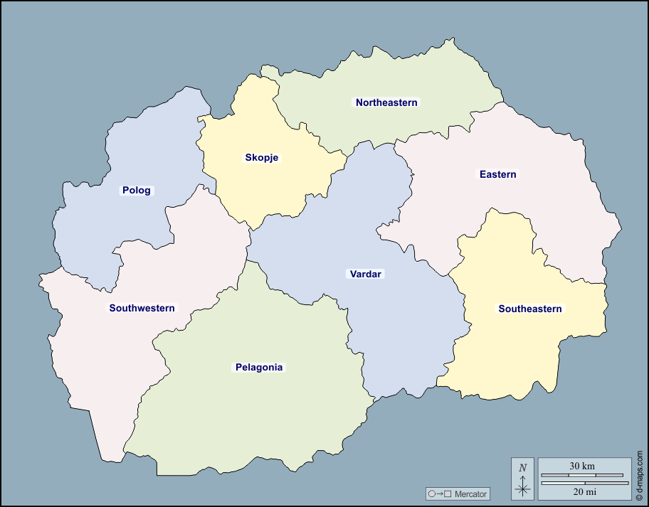 Macedonia del Nord : d-maps.com: mappa gratuita, mappa muta gratuita, cartina muta gratuita : contorni, regioni, nomi, colore