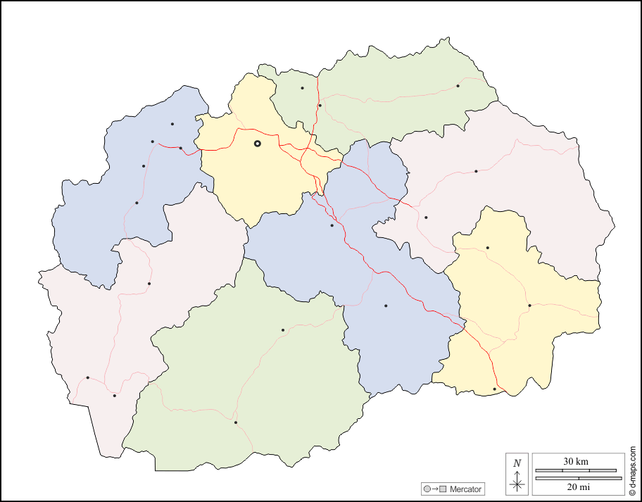 Macedonia del Nord : d-maps.com: mappa gratuita, mappa muta gratuita, cartina muta gratuita : contorni, regioni, principali città, strade, colore, bianco