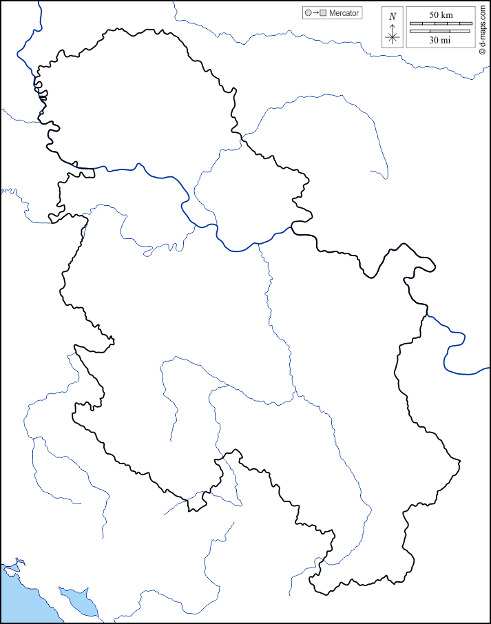 Serbia : d-maps.com: mappa gratuita, mappa muta gratuita, cartina muta gratuita : litorali, limiti, idrografia