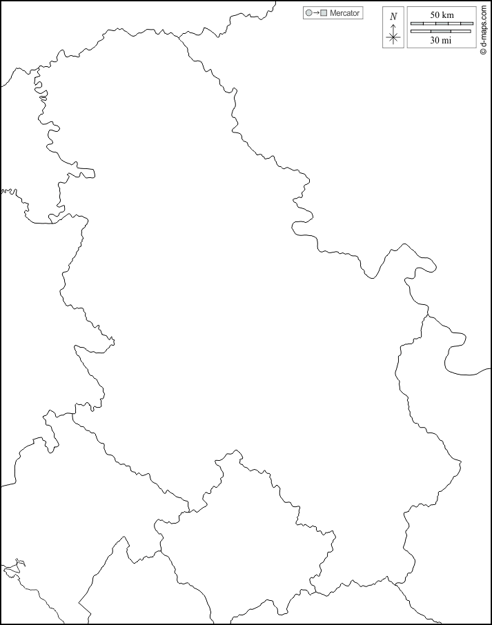 Serbia : d-maps.com: mappa gratuita, mappa muta gratuita, cartina muta gratuita : frontiere, bianco