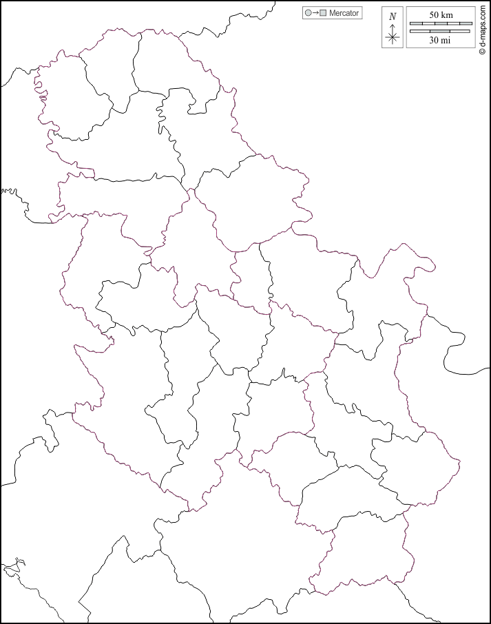 Serbia : d-maps.com: mappa gratuita, mappa muta gratuita, cartina muta gratuita : frontiere, distretti, bianco