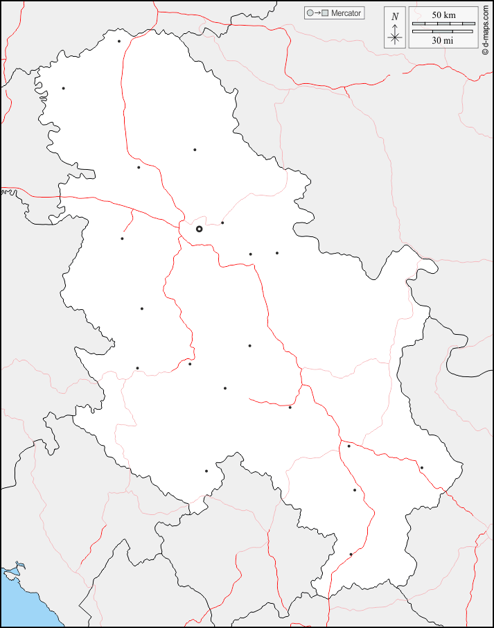 Serbia : d-maps.com: mappa gratuita, mappa muta gratuita, cartina muta gratuita : frontiere, principali città, strade