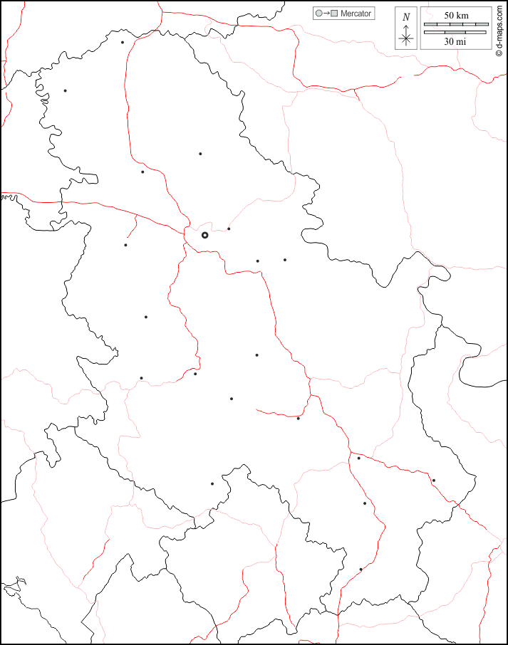 Serbia : d-maps.com: mappa gratuita, mappa muta gratuita, cartina muta gratuita : frontiere, principali città, strade, bianco