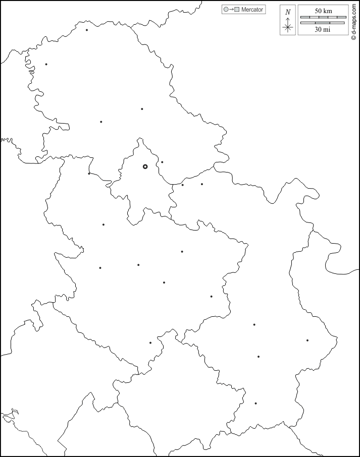 Serbia : d-maps.com: mappa gratuita, mappa muta gratuita, cartina muta gratuita : frontiere, regioni, principali città, bianco