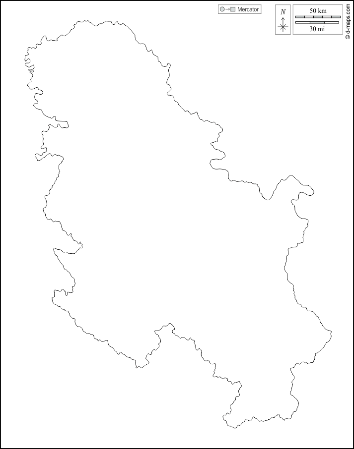 Serbia : d-maps.com: mappa gratuita, mappa muta gratuita, cartina muta gratuita : contorni, bianco