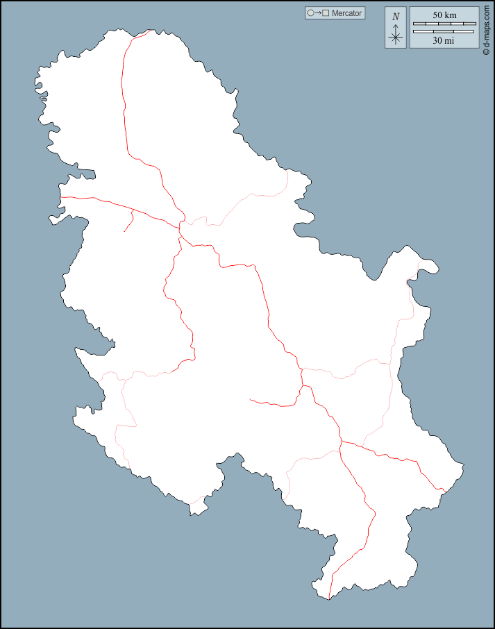 Serbia : d-maps.com: mappa gratuita, mappa muta gratuita, cartina muta gratuita : contorni, strade