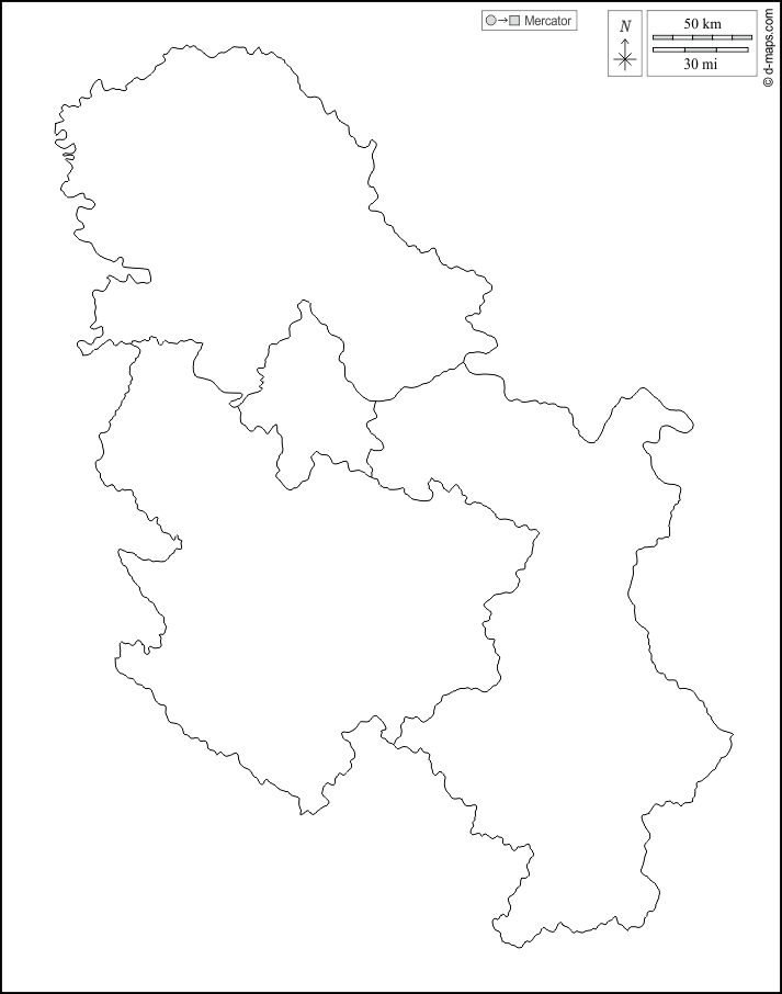 Serbia : d-maps.com: mappa gratuita, mappa muta gratuita, cartina muta gratuita : contorni, regioni, bianco